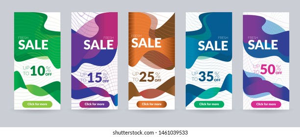 Dynamic liquid modern mobile banner for sale and discounts. Sale banner templates, flash sale special offers and can be used for instagram and facebook