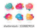 Dynamic liquid shapes. Set of Bill accounting, Mobile devices and Artificial intelligence icons. Group sign. Audit report, Smartphone with tablet, All-seeing eye. Developers.  Gradient banners