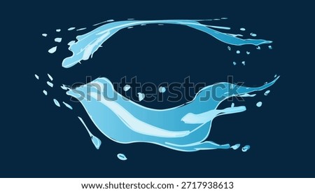 Dynamic liquid water splash with falling droplet, crashing sea wave and swirling eddies. For advertising web design or marketing visuals. Vector illustration.
