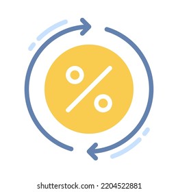 Dynamic loan flat icon. Dynamic arrow with percentage. Loan and Investment. For business and payments. Vector Illustration.