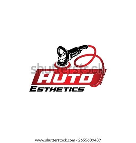 Dynamic logo with a car polisher and bold text "Auto Esthetics", representing automotive detailing and surface care. Ideal for car wash, polish, or auto spa brands. Clean vector design.