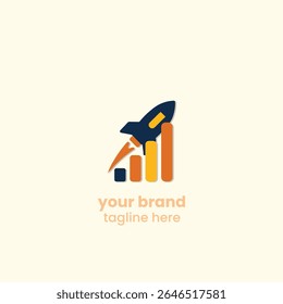 Dynamic logo combining a rising bar graph with a rocket trail ideal for startups, tech businesses, performance boosters, and business launch visuals.
