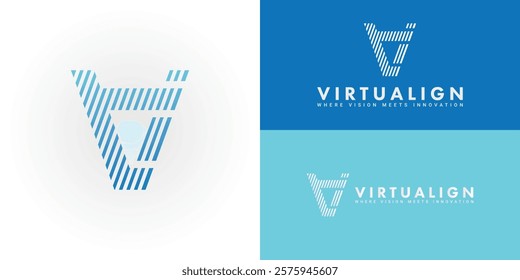 The dynamic logo design features the initials VA creatively integrated within a striking triangular shape. The logo is ideal for tech companies, software developers, and technological businesses