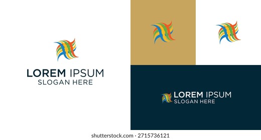 Diseño de logotipo dinámico con un pájaro abstracto colorido con un lema personalizable, perfecto para empresas que buscan una identidad de marca moderna