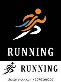 A dynamic logo design representing a running figure, symbolizing motion, energy, athleticism, and speed, ideal for sports, fitness, or active lifestyle branding