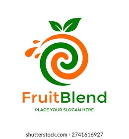 Dynamic logo design showing a spiraling orange fruit, symbolizing fresh juice blending and natural energy.