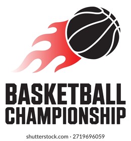 Un logotipo dinámico con un balón de baloncesto con llamas rojas detrás, que representa la intensidad y la emoción de un campeonato de baloncesto.
