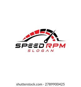A dynamic logo featuring a speedometer gauge indicating high RPM, symbolizing speed and performance.