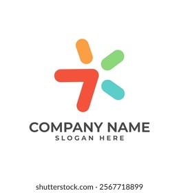 dynamic logo featuring a stylized colorful starburst design symbolizes energy, growth, and positive change, for businesses in technology, education, or field focused on innovation and forward momentum