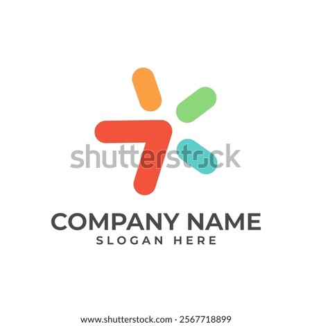 dynamic logo featuring a stylized colorful starburst design symbolizes energy, growth, and positive change, for businesses in technology, education, or field focused on innovation and forward momentum