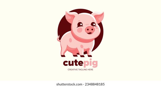 Dynamic Logo and Icon Design: Cute Pig Cartoon Illustration in Vector Graphic for Poster, Flyer, and Advertisement