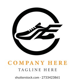 A dynamic logo of a winged sneaker within a circle, representing speed, sports, and victory.