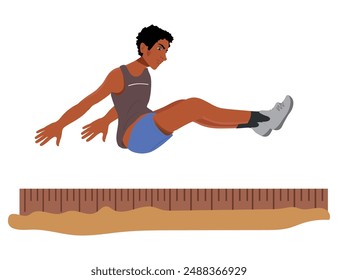 Dynamic Long Jump Athlete Combines Explosive Speed And Power To Sprint Down The Runway Before Executing A Precise Takeoff, Soaring Through The Air For Maximum Distance. Cartoon Vector Illustration