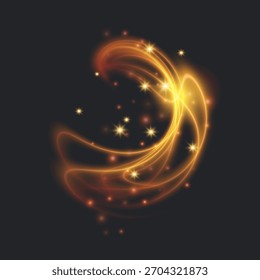 Curva Luminosa Dinâmica com Efeitos Espumantes Trilhas de Luz Brilhante Abstratas com Efeito de Poeira Estelar
