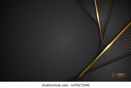 Dynamic Luxurious Dark Grey Background Abtract with Gold Line 3d. Combination of Luminous Dots. Modern Design for Mockup Logo. eps 10 editable vector