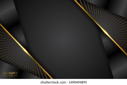 Dynamic Luxurious Dark Grey Background Abtract with Gold Line 3d. Combination of Luminous Dots. black overlap layers Modern Design for Mockup Logo. eps 10 editable vector