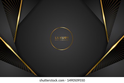 Dynamic Luxurious Dark Grey Background Abtract with Gold Line 3d. Combination of Luminous Dots. black overlap layers Modern Design for Mockup Logo. eps 10 editable vector