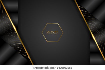 Dinámico y lujoso fondo gris oscuro con línea de oro 3d. Combinación de puntos luminosos. capas de superposición en negro Diseño moderno para logotipo de mezcla. Pasos 10 vector editable