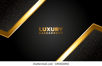 Dynamic Luxurious Geometric Dark Grey Background Abtract Elegant with Gold Line 3d. Combination of Luminous Dots. Modern Design for Mockup Logo Hotel. eps 10 editable vector