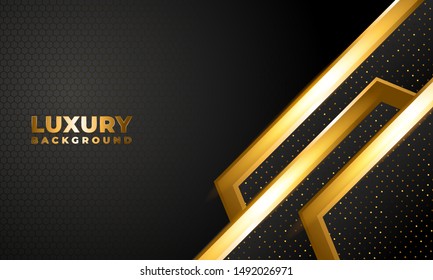 Dynamic Luxurious Geometric Dark Grey Background Abtract Elegant with Gold Line 3d. Combination of Luminous Dots. Modern Design for Mockup Logo Hotel. eps 10 editable vector