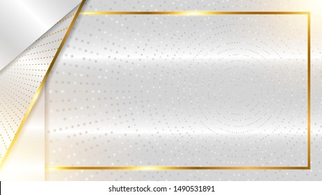 Dynamic Luxurious White Grey Background Abstract Highlight with Gold Line 3d. Combination of Luminous Dots. White overlap layers Modern Design for Mockup Logo. eps 10 editable vector
