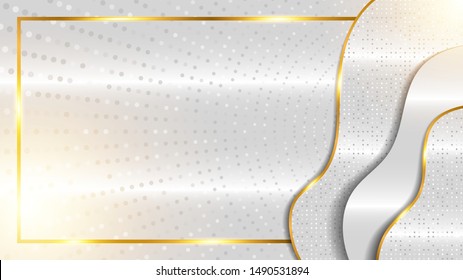 Dynamic Luxurious White Grey Background Abstract Highlight with Gold Line 3d. Combination of Luminous Dots. White overlap layers Modern Design for Mockup Logo. eps 10 editable vector