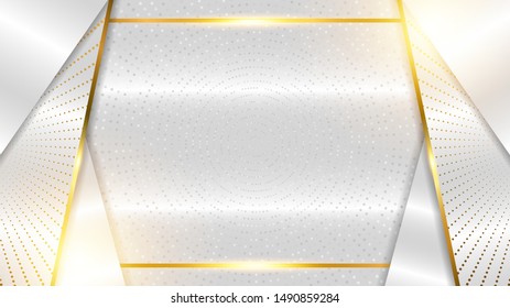 Dynamic Luxurious White Grey Background Abstract Highlight with Gold Line 3d. Papercut Combination of Luminous Dots. White overlap layers Modern Design for Mockup Logo. eps 10 editable vector