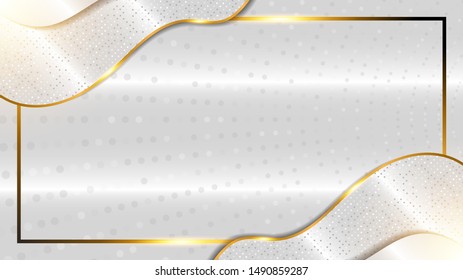 Dynamic Luxurious White Grey Background Abstract Highlight with Gold Line 3d. Papercut Combination of Luminous Dots. White overlap layers Modern Design for Mockup Logo. eps 10 editable vector