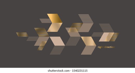 Dynamic luxury gold and beige abstract composition. Decorative arrow element for card, header, invitation, poster, social media, post publication.
