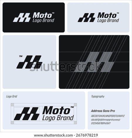 Dynamic M letter logo template with a checkered racing flag design, an abstract symbol for an automotive or motorsport brand identity