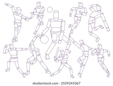 Dynamic male figure mannequins at shape manipulation