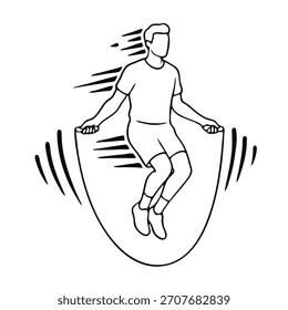 Hombre dinámico que salta intensamente la cuerda con las líneas de la velocidad, ilustración gráfica estilizada de la aptitud.
