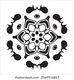 Dynamic Mandala Design with Bold Abstract Forms and Intricate Radial Symmetry