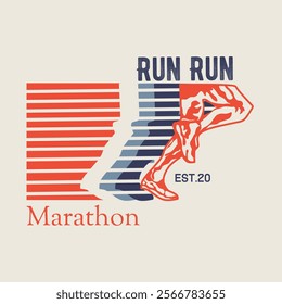 Dynamic Marathon Logo with Running Theme in Vintage Style 