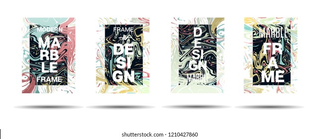 Dynamic Marble Texture Frame Vector Design. Liquid Paint Trendy Suminagashi Ad, Music Poster, Congratulations Card, Cover Background. Abstract Marble Texture Layout with Text, Cool Gradient Border