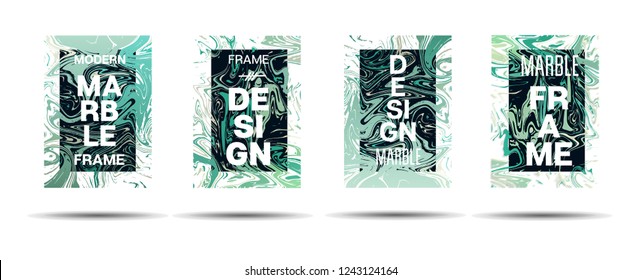 Dynamic Marble Texture Frame Vector Layout. Suminagashi Liquid Paint Minimal Ad, Music Poster, Motivational Card, Cover Background. Abstract Marble Texture Layout with Text, Gradient Overlay Border