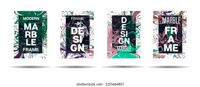 Dynamic Marble Texture Frame Vector Layout. Suminagashi Liquid Paint Cool Tech Ad, 