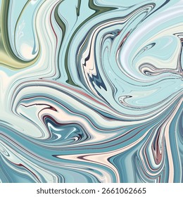 Dinámico remolino de mármol con tonos azules helados, crema y rojos apagados, creando una composición abstracta fresca y soñadora. Remolino, Abstractas, Mármol, Fresco, Fluido.
