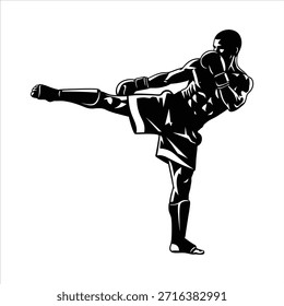 El artista marcial dinámico realiza una poderosa patada alta, demostrando agilidad y habilidad. Excelente para deportes de combate y temas de autodefensa.