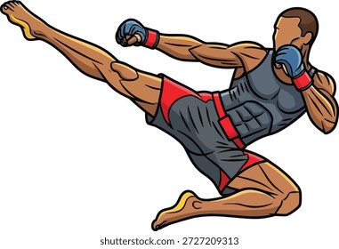 Ilustração de pose de pontapé de artes marciais dinâmicas isolada em fundo transparente, vetor