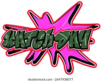 Texto de grafite "MATCH DAY" dinâmico sobre um fundo rosa e vermelho explosivo. Perfeito para promoções esportivas, produtos para fãs e anúncios de eventos.