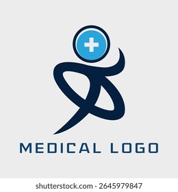 Logotipo Médico Dinâmico com Figura Humana Abstrata e Símbolo Cruzado