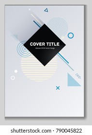 Dynamic memphis design placard background with beige, white and blue shapes. Cool memphis template placard page. Front page graphic design for school notebook, dairy or notepad.
