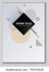 Dynamic memphis design placard background with white, brown and orange shapes. Cool memphis template placard page. Front page cover for business notebook, dairy or notepad.