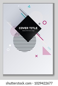 Dynamic memphis design placard pattern with white, pink and brown shapes. Cool memphis texture placard page. Front page graphic design for student notebook, dairy or notepad.