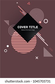 Dynamic memphis notepad cover vector. Cool memphis tile front page with white, pink and magenta geometrical shapes on purple background. Memphis notepad cover design for college purpose.