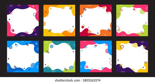 Dynamic Memphis style template collection. Set of abstract creative concept background for banner design or advertising with copy space for text. Modern trendy cute flat graphic illustration.