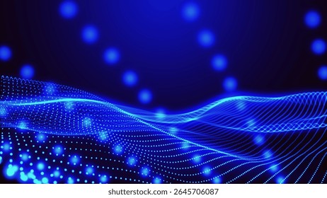 Padrões de ondas azuis dinâmicos e hipnotizantes de luz, energia e expressão artística, evocando um senso de energia e inovação. Ilustração vetorial em formato amplo.