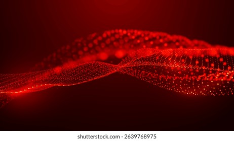 Dynamic and mesmerizing red wave patterns of light, energy and artistic expression, evoking a sense of energy and innovation. Wide format vector illustration.