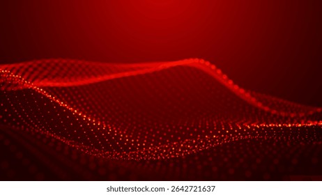 Padrões de luz, energia e expressão artística de ondas vermelhas dinâmicas e hipnotizantes, evocando um senso de energia e inovação. Ilustração vetorial em formato amplo.